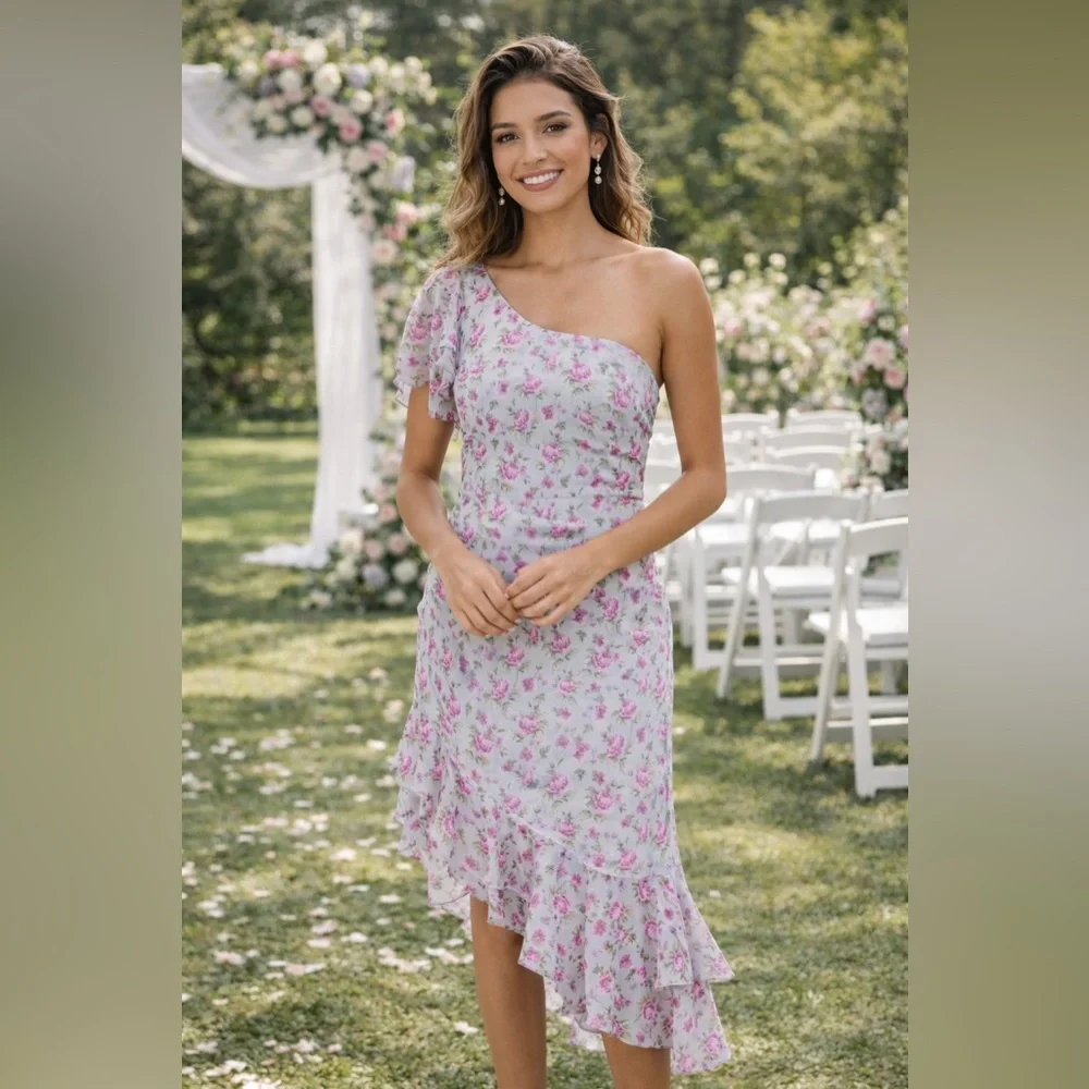 ASTR The Label Lisa Floral One-Shoulder Ruffle Midi Dress Size M NWOT Cottage